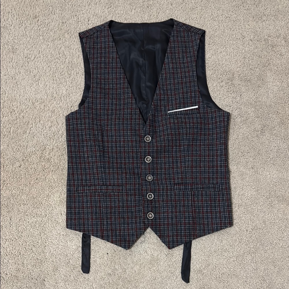 Men's Checkered Vest - Black and Red